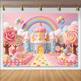 Lofaris Pastel Candy Land Castle Birthday Backdrop with Rainbow and Lollipops, Sweet Fairytale Background for Girls' Party Decoration