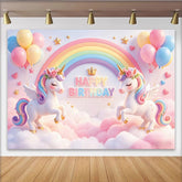 Lofaris Pastel Unicorn Birthday Backdrop with Rainbow and Clouds, Dreamy Photo Background for Girls Party Decoration