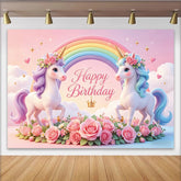 Lofaris Cute Unicorn Birthday Backdrop, Pastel Rainbow and Floral Design, Whimsical Fairytale Background for Kids Party Decor