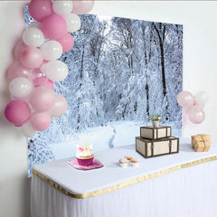 Lofaris Snow Covered Winter Forest Photography Backdrop with Winding Path, Serene Natural Scenery Background for Winter Themed Photoshoot