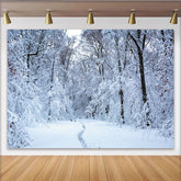 Lofaris Snow Covered Winter Forest Photography Backdrop with Winding Path, Serene Natural Scenery Background for Winter Themed Photoshoot