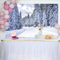 Lofaris Snowy Winter Forest Photography Backdrop with Pine Trees and Winding Road, Natural Landscape Background for Holiday Photoshoot
