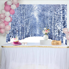 Lofaris Snowy Winter Forest Photography Backdrop with White Birch Trees and Falling Snow, Scenic Studio Background for Portrait