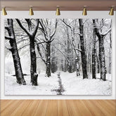 Lofaris Snowy Winter Forest Path Photography Backdrop with Bare Trees and White Snow, Scenic Nature Background for Studio Portrait