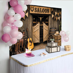 Lofaris Rustic Western Saloon Photography Backdrop with Cowboy Decor, Old West Wood Door Background for Studio Photoshoot