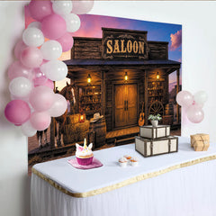 Lofaris Rustic Western Saloon Photography Backdrop with Horse and Sunset, Old West Theme Background for Studio Portrait and Party Decor