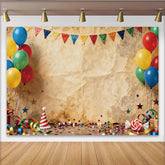 Lofaris Vintage Party Birthday Backdrop with Colorful Balloons and Banners, Festive Celebration Background for Photoshoot and Decor.