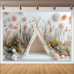 Lofaris Whimsical Wildflower Teepee Photography Backdrop with Soft Floral Decor, Natural Studio Background for Baby and Children Portrait