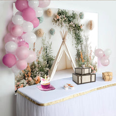 Lofaris Boho Floral Teepee Photography Backdrop with Pastel Flowers, Whimsical Studio Background for Baby and Child Photoshoot