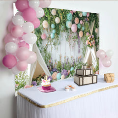 Lofaris Whimsical Floral Photography Backdrop with Teepee Tents and Pastel Flowers, Studio Background for Baby Shower or Birthday Party Decor
