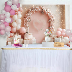 Lofaris Pink and White Balloons Valentines Day Photography Backdrop, Elegant Heart Arch Background for Romantic Portraits and Party Decor