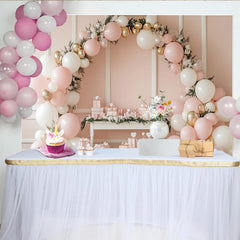 Lofaris Elegant Pink Gold Balloon Birthday Backdrop with Gifts, Beautiful Party Decor for Photoshoot and Celebration