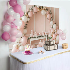 Lofaris Elegant Pink Gold Balloon Birthday Backdrop with Gifts, Beautiful Party Decor for Photoshoot and Celebration