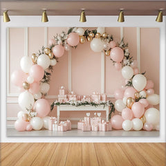 Lofaris Elegant Pink Gold Balloon Birthday Backdrop with Gifts, Beautiful Party Decor for Photoshoot and Celebration