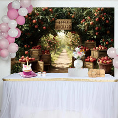 Lofaris Rustic Apple Orchard Photography Backdrop with Red Apples, Charming Harvest Background for Autumn Photoshoot