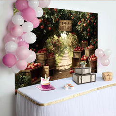 Lofaris Rustic Apple Orchard Photography Backdrop with Red Apples, Charming Harvest Background for Autumn Photoshoot