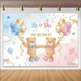 Lofaris He or She Teddy Bear Baby Shower Backdrop, Blue and Pink Balloons Party Background for Gender Reveal Photoshoot.