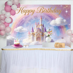 Lofaris Magical Princess Birthday Backdrop with Castle and Rainbow, Dreamy Photo Background for Girls Party Decoration