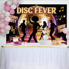 Lofaris Groovy Disco Party Backdrop with Golden Ball and Dancing Silhouettes, Colorful Dance Floor Background for Event Photography