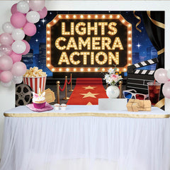 Lofaris Hollywood Movie Premiere Birthday Backdrop, Lights Camera Action Red Carpet Gold Star Theme for Party Photo Booth