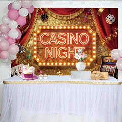Lofaris Red Velvet Casino Night Party Backdrop with Glitter and Game Elements, Luxurious Gambling Theme Background for Adult Event Photography
