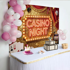 Lofaris Red Velvet Casino Night Party Backdrop with Glitter and Game Elements, Luxurious Gambling Theme Background for Adult Event Photography