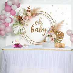 Lofaris Golden Oh Baby Boho Floral Baby Shower Backdrop with Roses and Pampas Grass, Elegant Photography Background for Party Decor