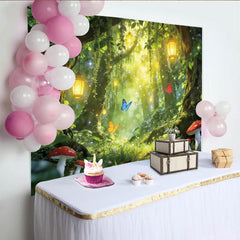 Lofaris Enchanted Forest Photography Backdrop with Glowing Lanterns and Butterflies, Magical Studio Background for Professional Portrait