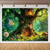 Lofaris Enchanted Forest Photography Backdrop with Fairy and Treehouse, Magical Woodland Background for Kids Photoshoot