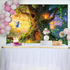 Lofaris Enchanted Forest Photography Backdrop with Fairy and Magical Treehouse, Whimsical Studio Background for Kids Photoshoot
