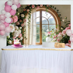 Lofaris Elegant Pink and White Rose Window Photography Backdrop, Romantic Studio Background for Portrait Photoshoot and Decor.