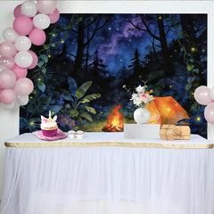 Lofaris Magical Forest Photography Backdrop with Glowing Tent and Starry Sky, Enchanted Camping Background for Studio Photoshoot