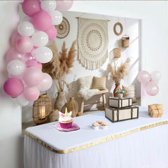 Lofaris Boho Macrame Pampas Grass Photography Backdrop with Neutral Tones, Rustic Wall Tapestry for Studio Photoshoot and Home Decor.
