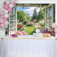 Lofaris Vibrant Spring Window Garden Photography Backdrop with Colorful Flowers, Lush Natural Scenery Background for Studio Photoshoots