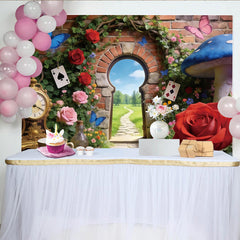 Lofaris Wonderland Photography Backdrop with Magical Archway, Roses and Butterflies, Enchanting Garden Background for Studio Photoshoot