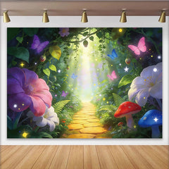 Lofaris Enchanted Forest Photography Backdrop with Butterflies, Magical Glowing Path Background for Studio Photoshoot and Decor