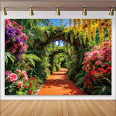Lofaris Vibrant Floral Garden Photography Backdrop with Archway, Beautiful Nature Background for Studio Photoshoots