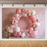 Lofaris Elegant Pink Rose Gold Birthday Backdrop with Balloons and Butterflies, Beautiful Party Decor for Girls Photoshoot and Celebration