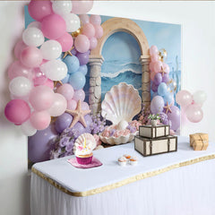 Lofaris Pastel Mermaid Birthday Backdrop with Balloons and Starfish, Dreamy Ocean Theme Decor for Girls Party Photoshoot