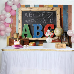 Lofaris Vintage School Photography Backdrop with Blackboard and ABC Letters, Rustic Classroom Background for Kids Photoshoot