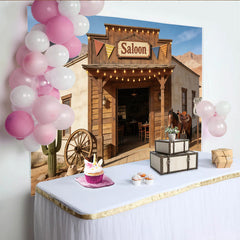 Lofaris Western Saloon Photography Backdrop with Horse and Cactus, Desert Route 66 Scene for Party Decor and Photoshoot