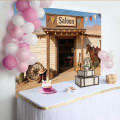 Lofaris Western Saloon Photography Backdrop with Horse and Route 66 Sign, Desert Cowboy Theme Background for Studio Photoshoot