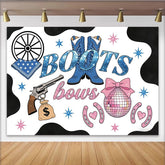 Lofaris Blue Boots and Pink Bows Baby Shower Backdrop with Cow Print, Western Gender Reveal Party Photography Background