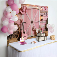 Lofaris Pink Western Photography Backdrop with Barn Doors, Rustic Country Background for Photoshoot and Party Decor