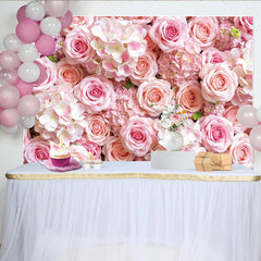 Lofaris Soft Pink Rose and Hydrangea Floral Photography Backdrop, Elegant Studio Background for Wedding or Portrait Photoshoot