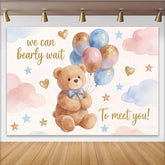 Lofaris Cute Bear Baby Shower Backdrop with Pink and Blue Balloons and Glitter, We Can Bearly Wait Photography Background for Welcome Party