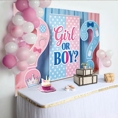 Lofaris Pink and Blue Gender Reveal Baby Shower Backdrop, Polka Dot Party Background for Baby Announcement Decor