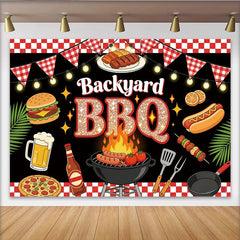 Lofaris Vibrant Backyard BBQ Photography Backdrop with Grill, Food and Beer, Festive Party Background for Summer Event Decor.