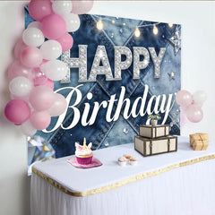Lofaris Sparkling Glitter Denim Birthday Backdrop with Happy Birthday Text, Elegant Photo Background for Party Decoration