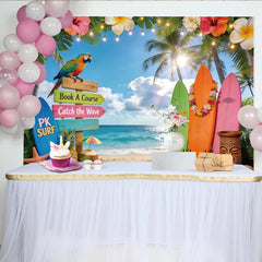 Lofaris Vibrant Tropical Beach Photography Backdrop with Surfboards, Summer Vacation Background for Party Decor